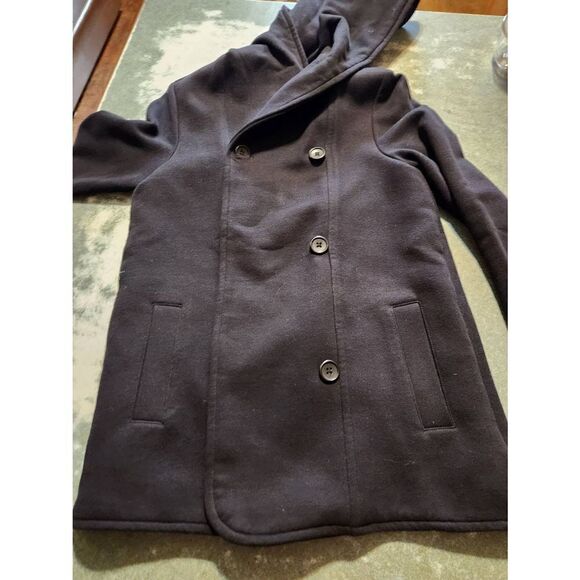 James Perse Double Breasted Pea Coat Black Hoodie Jacket Size 2 (Medium) - Picture 2 of 6